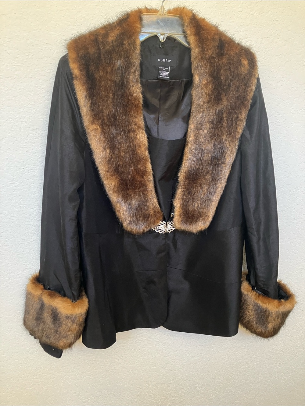Ashro Black Coat with Brown Faux Fur Collar & Cuffs